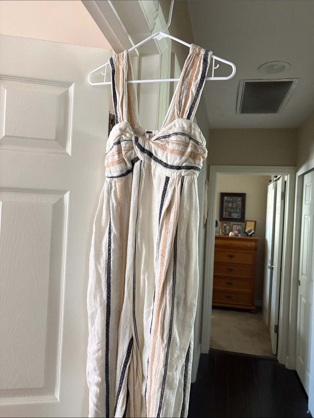 Free People Breeze Through Stripe Jumpsuit with Navy & Tan Accents